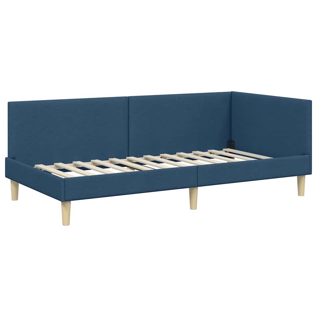 Hoekbedframe Blauw 100 cm x 200 cm Stof en multiplex is nu te koop bij PeponiXL, paradijselijk wonen!
