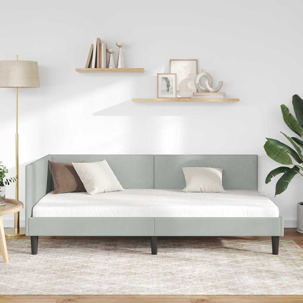 Hoekbedframe met hoofdeinde Lichtgrijs 80 cm x 200 cm Fluweel is nu te koop bij PeponiXL, paradijselijk wonen!