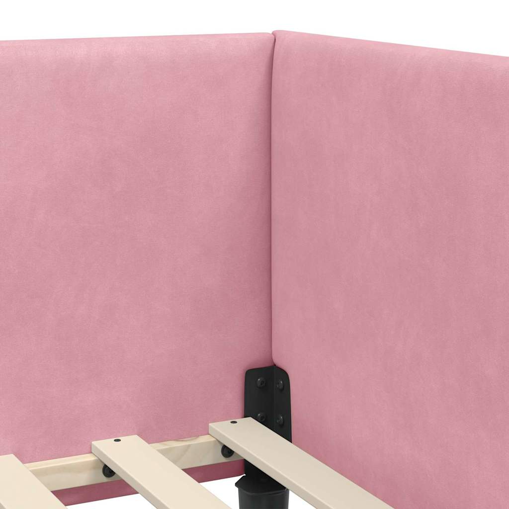 Hoekbedframe met hoofdeinde Roze 80 cm x 200 cm Fluweel is nu te koop bij PeponiXL, paradijselijk wonen!