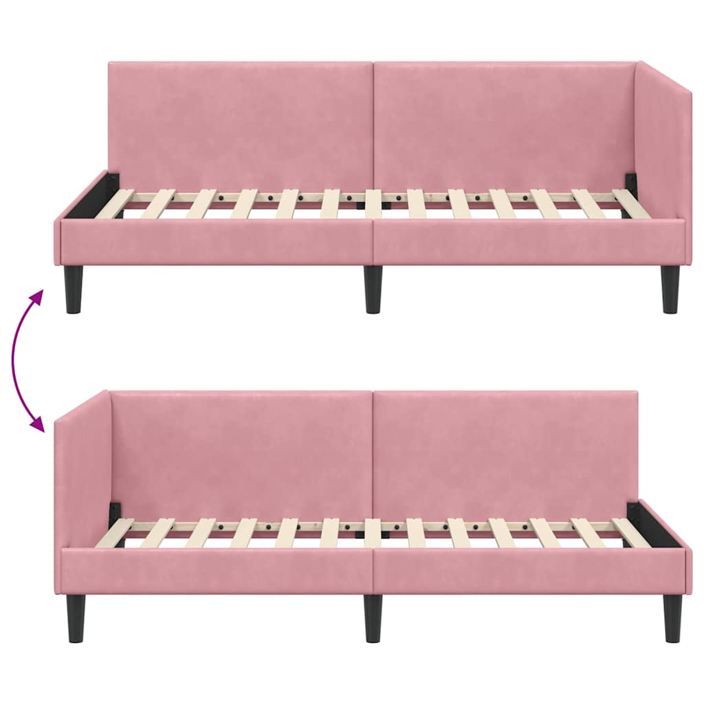 Hoekbedframe met hoofdeinde Roze 80 cm x 200 cm Fluweel is nu te koop bij PeponiXL, paradijselijk wonen!