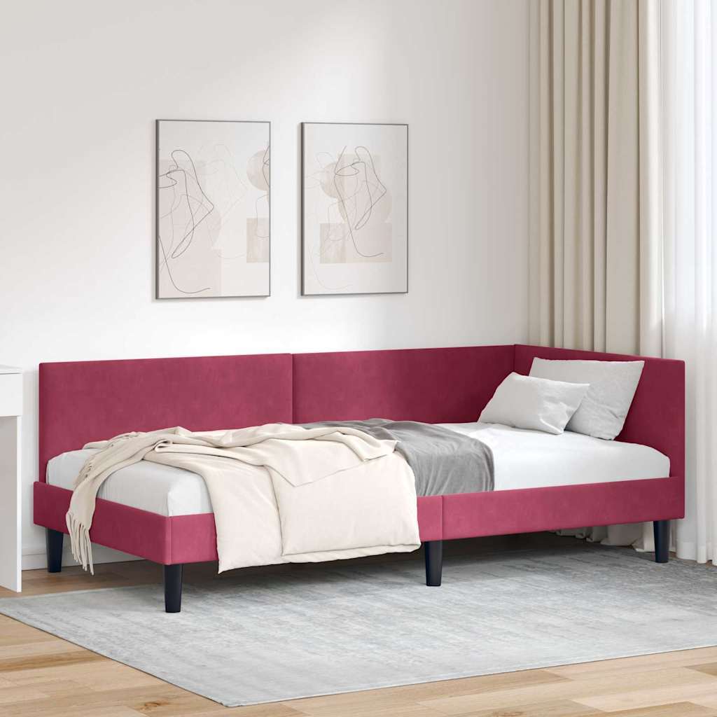 Hoekbedframe met hoofdeinde Wijnrood 80 cm x 200 cm Fluweel is nu te koop bij PeponiXL, paradijselijk wonen!