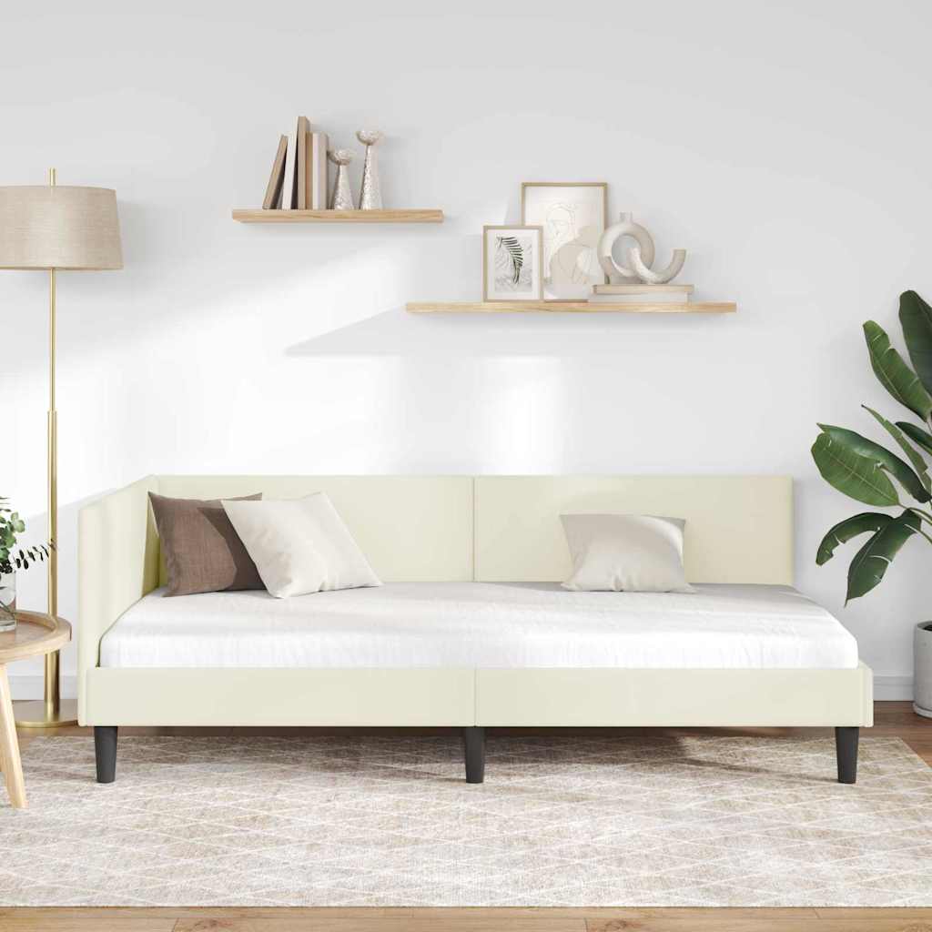 Hoekbedframe met hoofdeinde Crème 80 cm x 200 cm Fluweel is nu te koop bij PeponiXL, paradijselijk wonen!