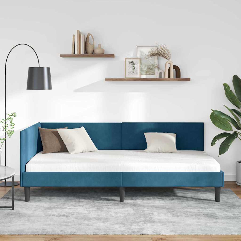 Hoekbedframe met hoofdeinde Blauw 90 cm x 190 cm Fluweel is nu te koop bij PeponiXL, paradijselijk wonen!