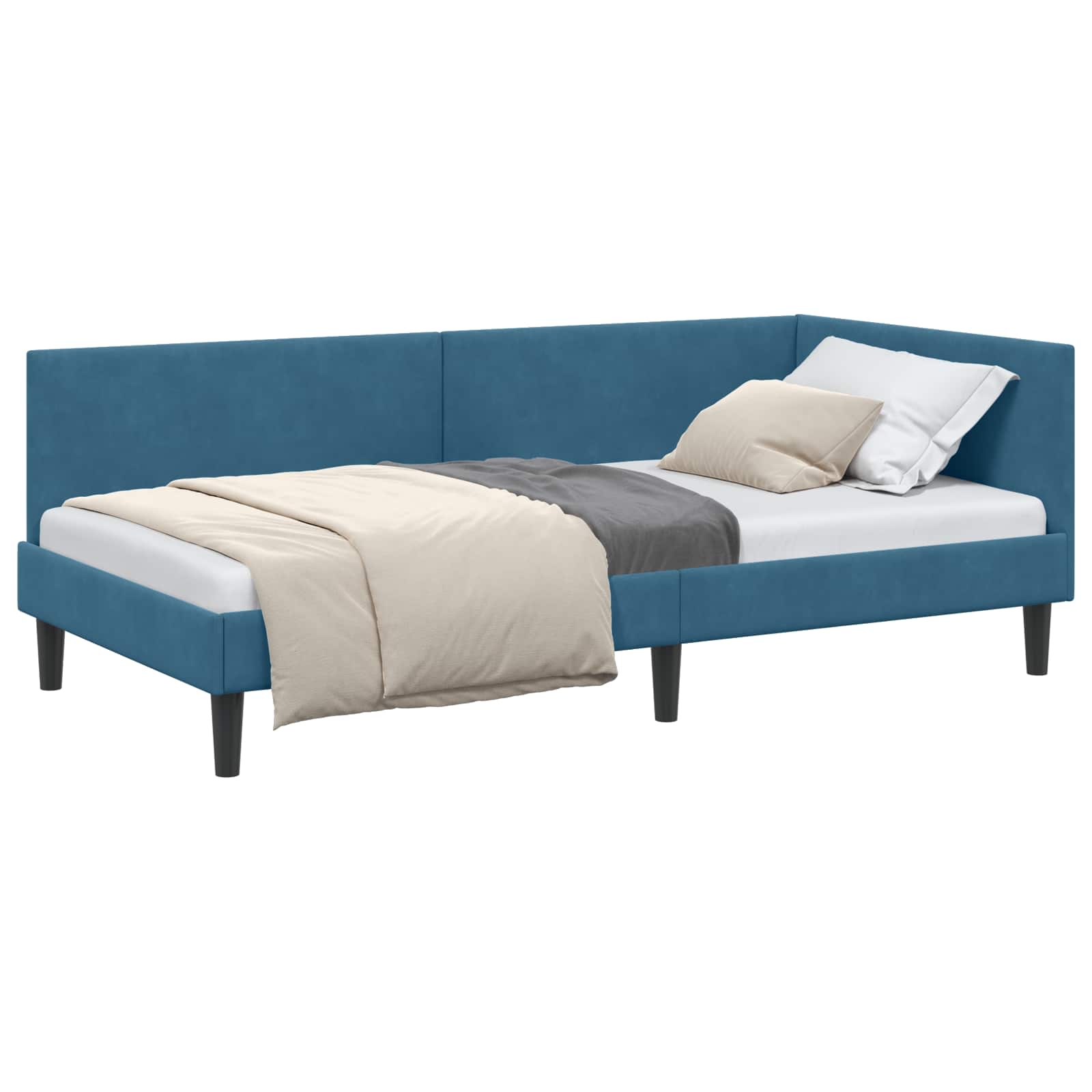 Hoekbedframe met hoofdeinde Blauw 90 cm x 190 cm Fluweel is nu te koop bij PeponiXL, paradijselijk wonen!