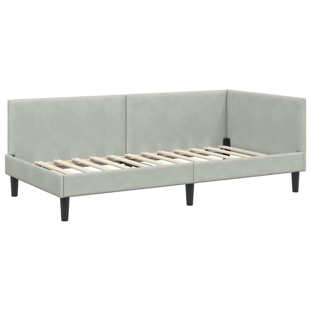 Hoekbedframe met hoofdeinde Lichtgrijs 90 cm x 190 cm Fluweel is nu te koop bij PeponiXL, paradijselijk wonen!