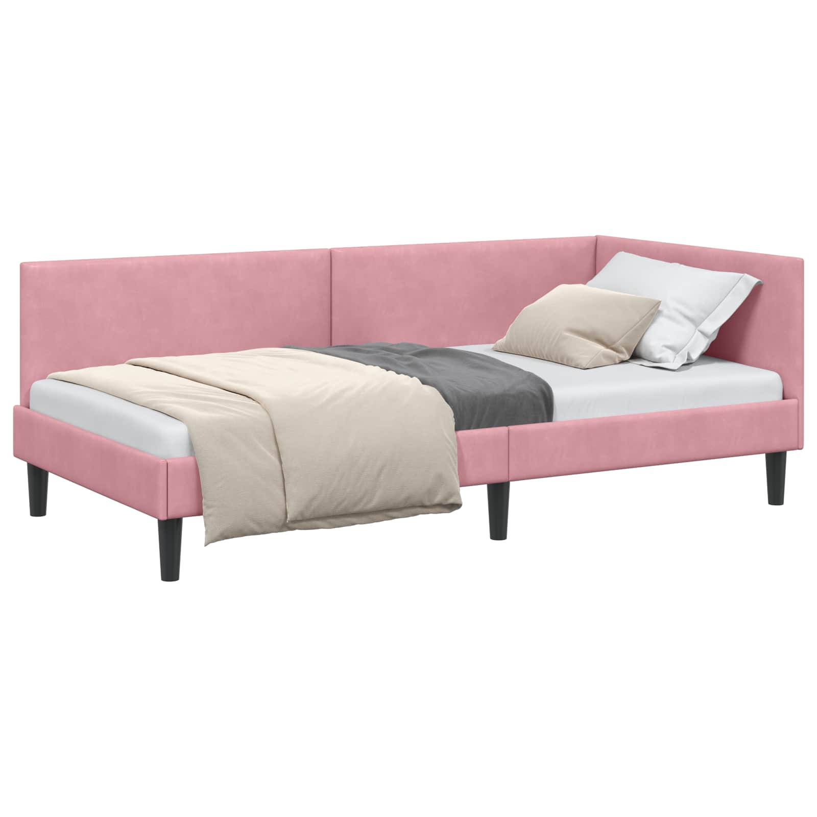 Hoekbedframe met hoofdeinde Roze 90 cm x 190 cm Fluweel is nu te koop bij PeponiXL, paradijselijk wonen!