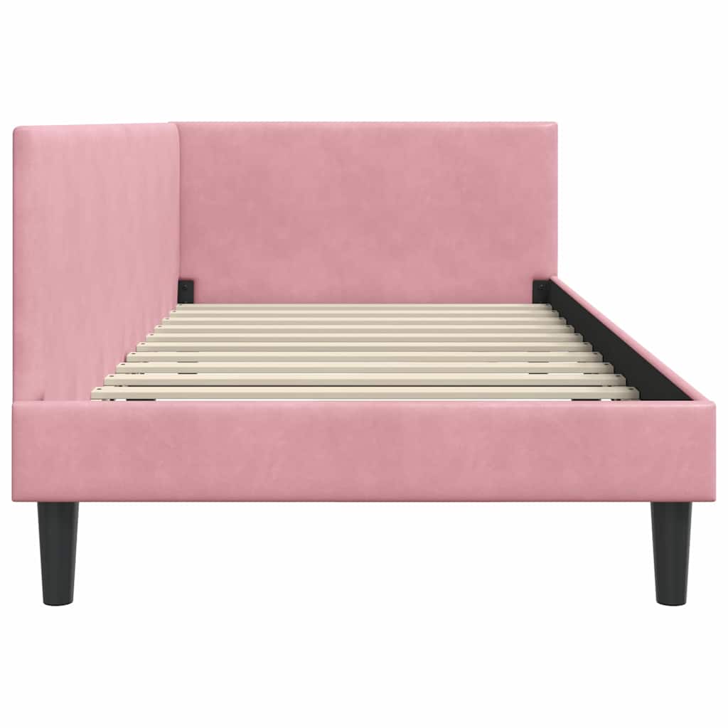 Hoekbedframe met hoofdeinde Roze 90 cm x 190 cm Fluweel is nu te koop bij PeponiXL, paradijselijk wonen!