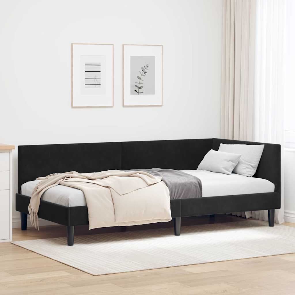 Hoekbedframe met hoofdeinde Zwart 90 cm x 190 cm Fluweel is nu te koop bij PeponiXL, paradijselijk wonen!