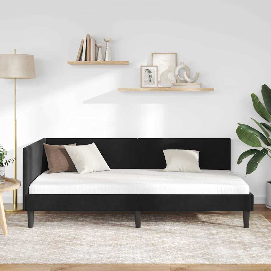 Hoekbedframe met hoofdeinde Zwart 90 cm x 190 cm Fluweel is nu te koop bij PeponiXL, paradijselijk wonen!