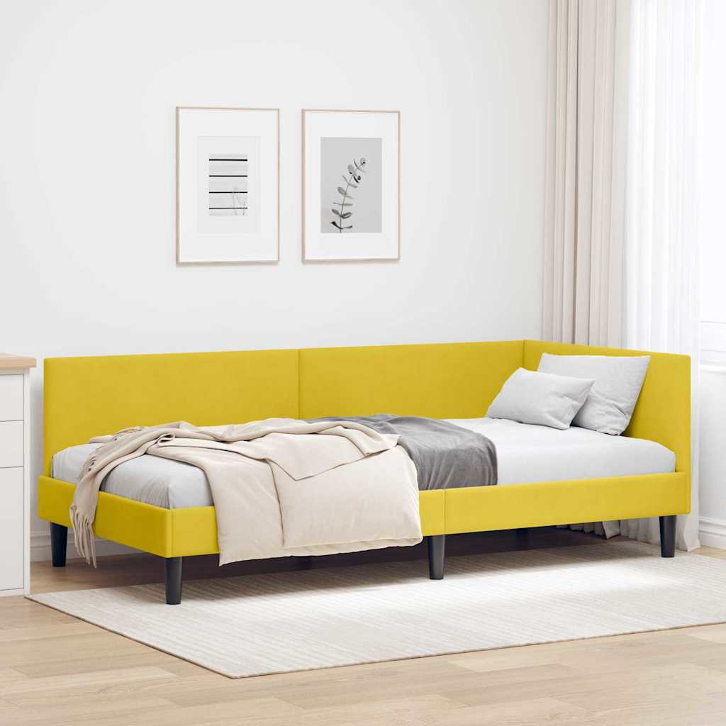 Hoekbedframe met hoofdeinde Geel 90 cm x 190 cm Fluweel is nu te koop bij PeponiXL, paradijselijk wonen!