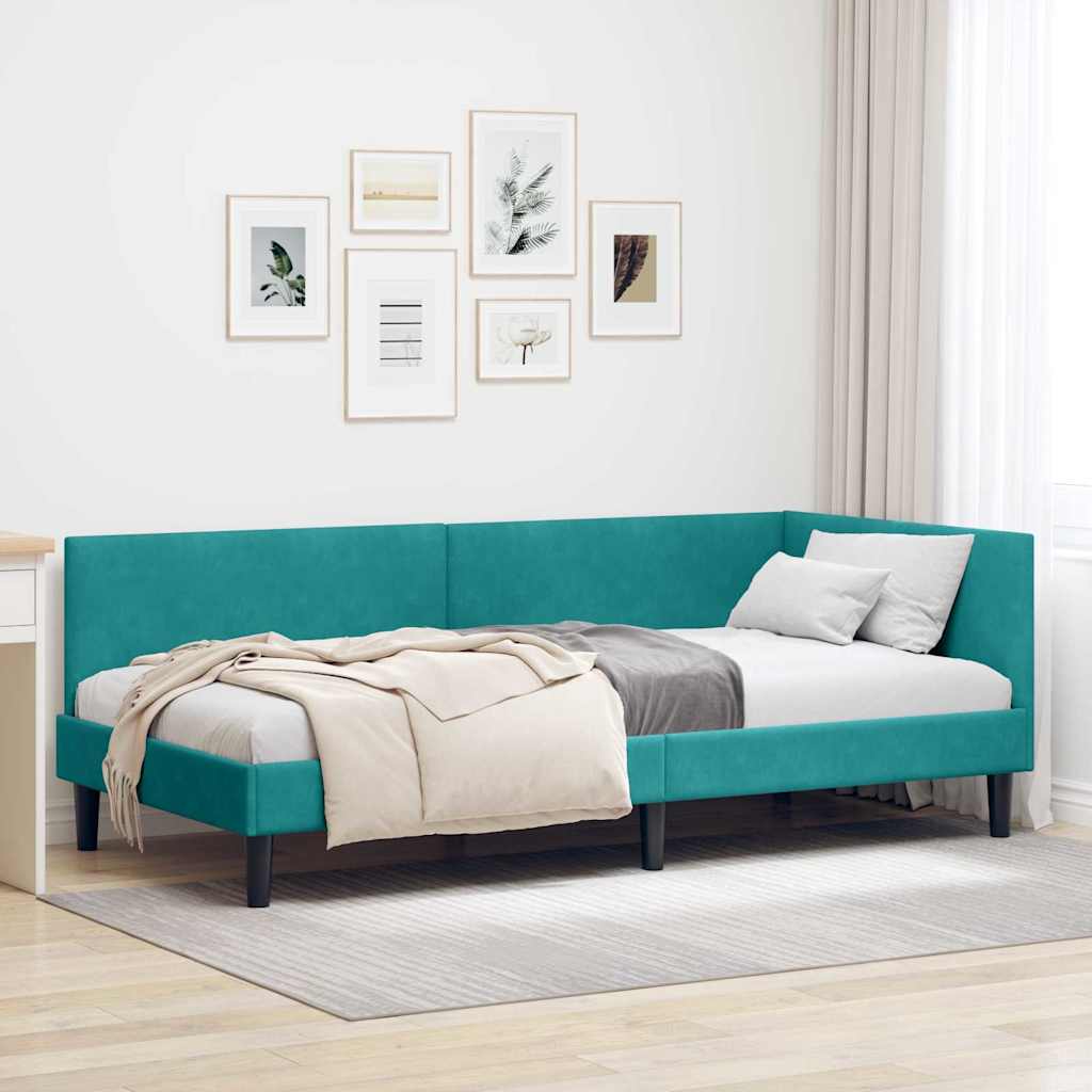 Hoekbedframe met hoofdeinde Turquoise 90 cm x 190 cm Fluweel is nu te koop bij PeponiXL, paradijselijk wonen!