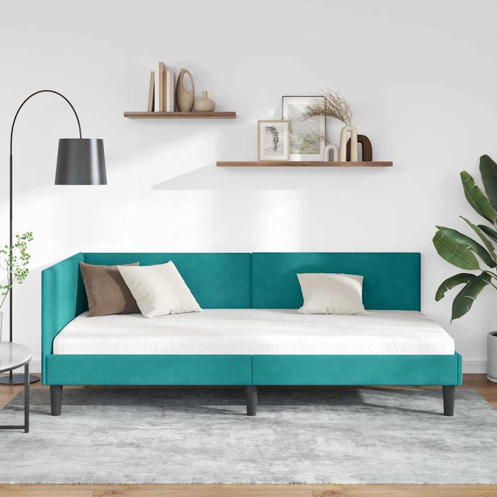 Hoekbedframe met hoofdeinde Turquoise 90 cm x 190 cm Fluweel is nu te koop bij PeponiXL, paradijselijk wonen!