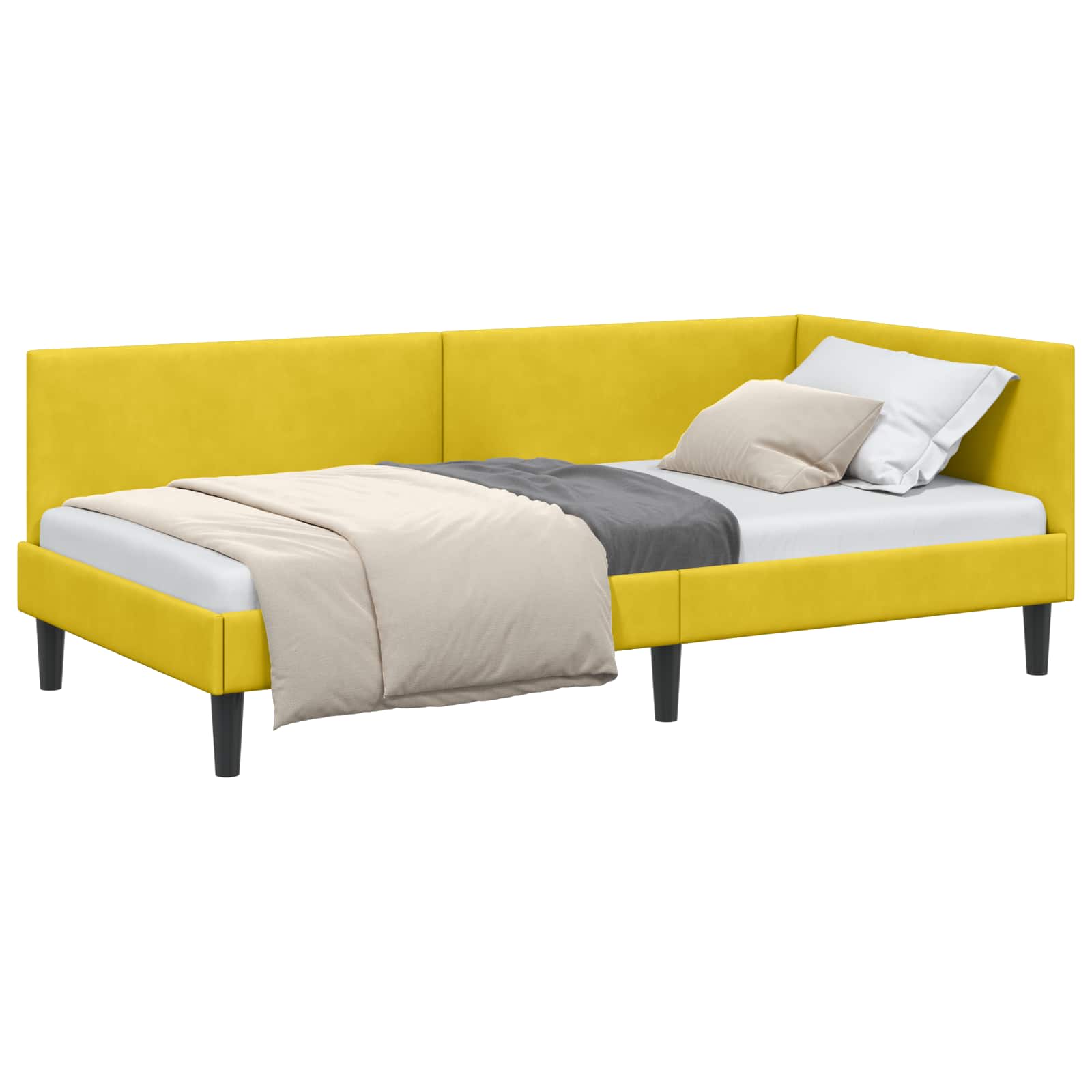 Hoekbedframe met hoofdeinde Geel 90 cm x 200 cm Fluweel is nu te koop bij PeponiXL, paradijselijk wonen!