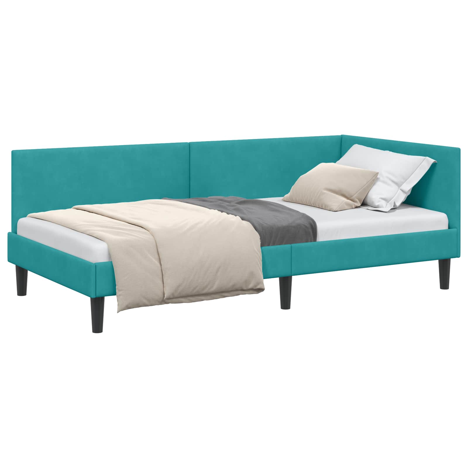 Hoekbedframe met hoofdeinde Turquoise 90 cm x 200 cm Fluweel is nu te koop bij PeponiXL, paradijselijk wonen!