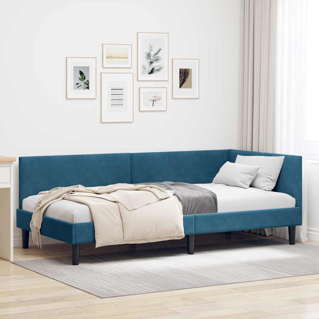 Hoekbedframe met hoofdeinde Blauw 100 cm x 200 cm Fluweel is nu te koop bij PeponiXL, paradijselijk wonen!