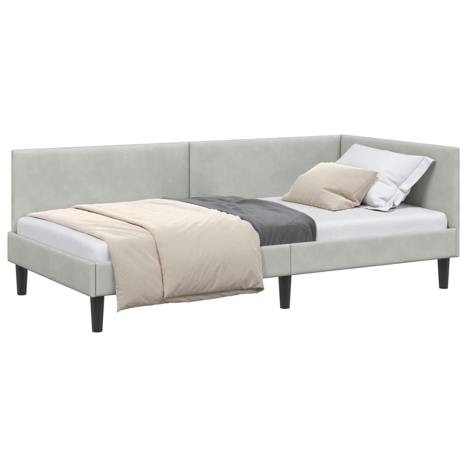 Hoekbedframe met hoofdeinde Lichtgrijs 100 cm x 200 cm Fluweel is nu te koop bij PeponiXL, paradijselijk wonen!