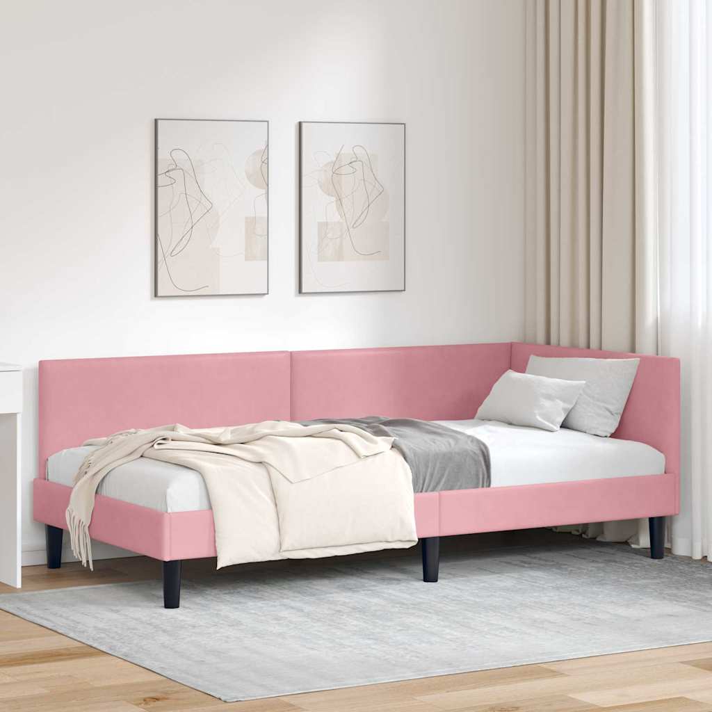 Hoekbedframe met hoofdeinde Roze 100 cm x 200 cm Fluweel is nu te koop bij PeponiXL, paradijselijk wonen!
