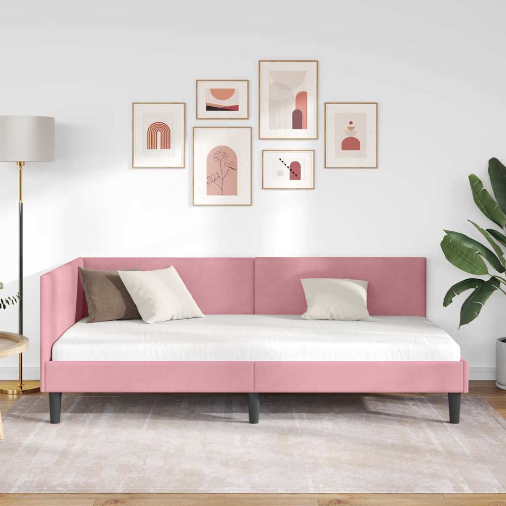 Hoekbedframe met hoofdeinde Roze 100 cm x 200 cm Fluweel is nu te koop bij PeponiXL, paradijselijk wonen!