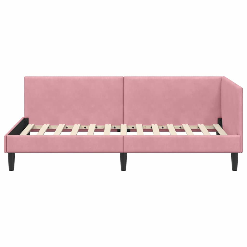 Hoekbedframe met hoofdeinde Roze 100 cm x 200 cm Fluweel is nu te koop bij PeponiXL, paradijselijk wonen!