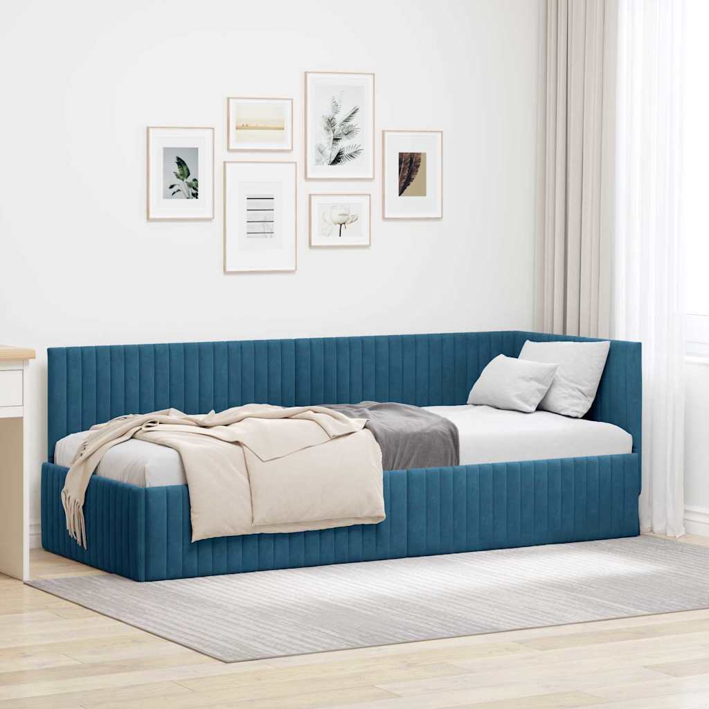 Hoekbedframe met hoofdeinde Blauw 80 cm x 200 cm Fluweel is nu te koop bij PeponiXL, paradijselijk wonen!
