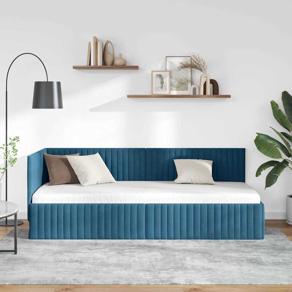 Hoekbedframe met hoofdeinde Blauw 80 cm x 200 cm Fluweel is nu te koop bij PeponiXL, paradijselijk wonen!