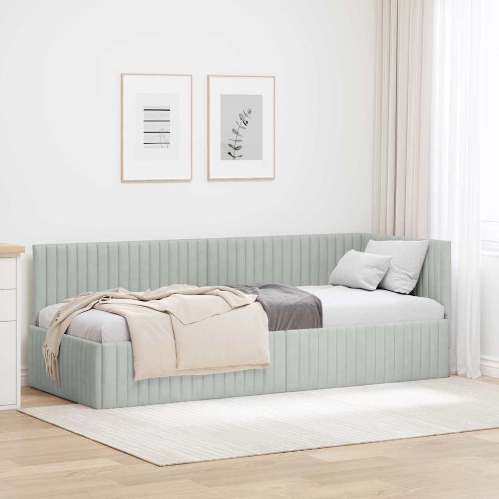 Hoekbedframe met hoofdeinde Lichtgrijs 80 cm x 200 cm Fluweel is nu te koop bij PeponiXL, paradijselijk wonen!