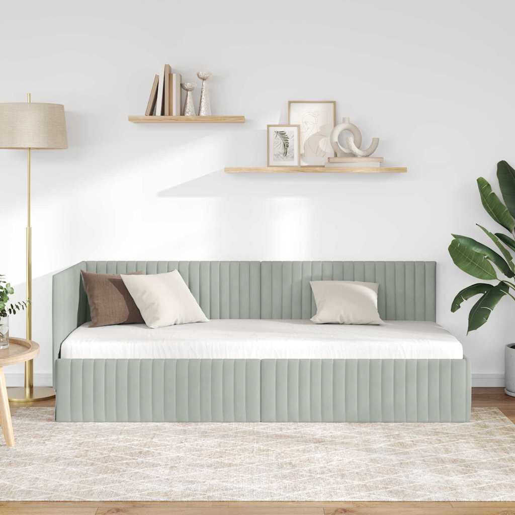 Hoekbedframe met hoofdeinde Lichtgrijs 80 cm x 200 cm Fluweel is nu te koop bij PeponiXL, paradijselijk wonen!