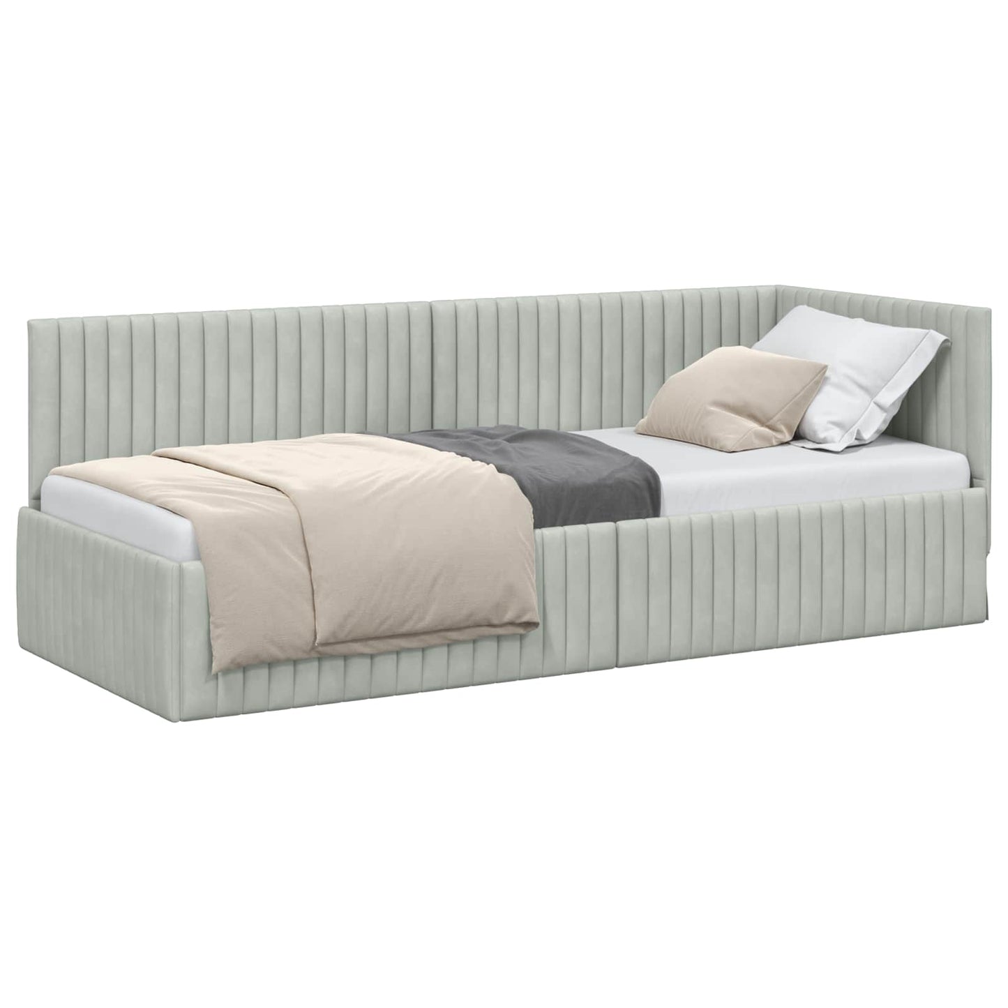 Hoekbedframe met hoofdeinde Lichtgrijs 80 cm x 200 cm Fluweel is nu te koop bij PeponiXL, paradijselijk wonen!