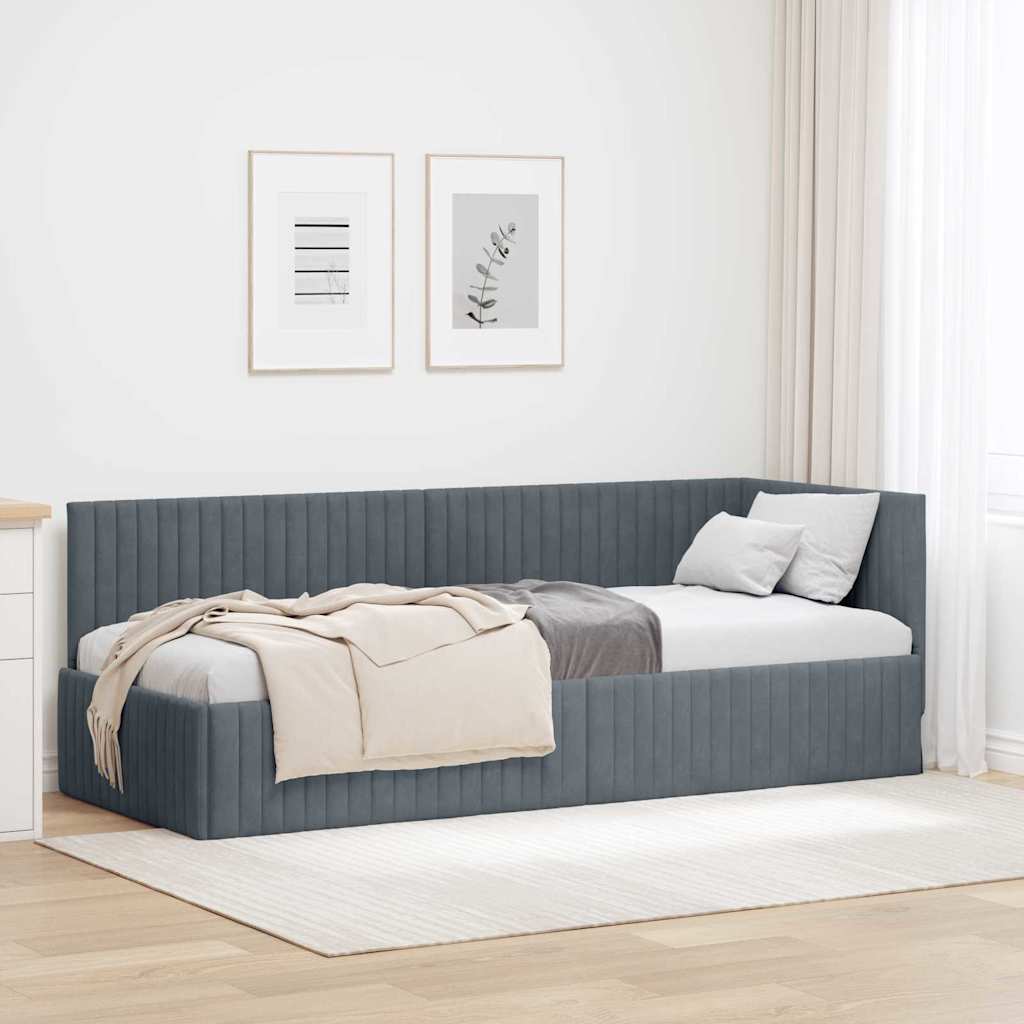 Hoekbedframe met hoofdeinde Donkergrijs 80 cm x 200 cm Fluweel is nu te koop bij PeponiXL, paradijselijk wonen!