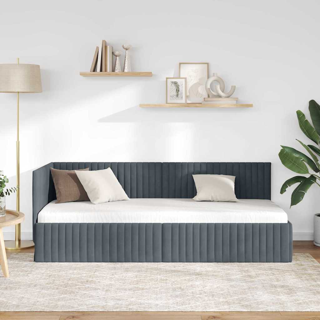 Hoekbedframe met hoofdeinde Donkergrijs 80 cm x 200 cm Fluweel is nu te koop bij PeponiXL, paradijselijk wonen!