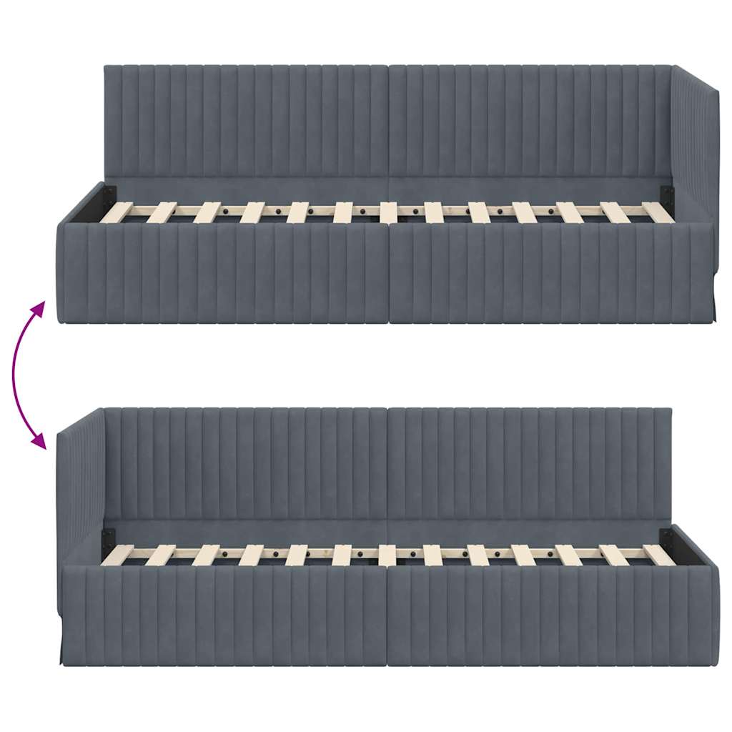 Hoekbedframe met hoofdeinde Donkergrijs 80 cm x 200 cm Fluweel is nu te koop bij PeponiXL, paradijselijk wonen!