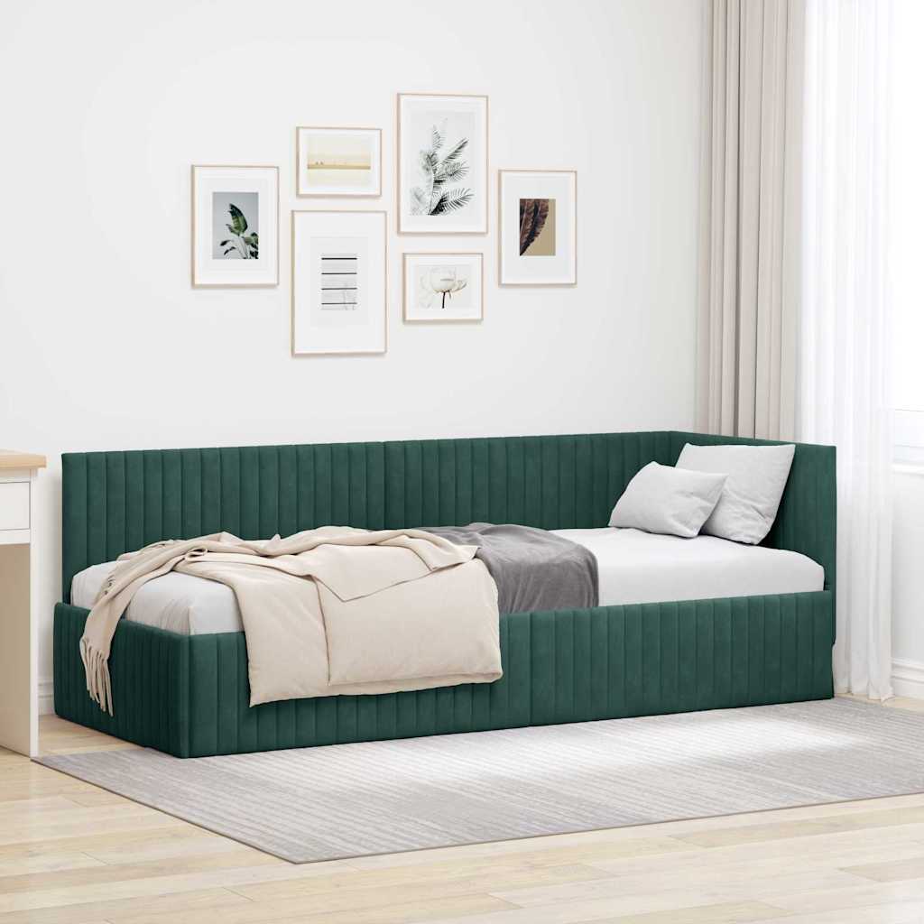 Hoekbedframe met hoofdeinde Donkergroen 80 cm x 200 cm Fluweel is nu te koop bij PeponiXL, paradijselijk wonen!