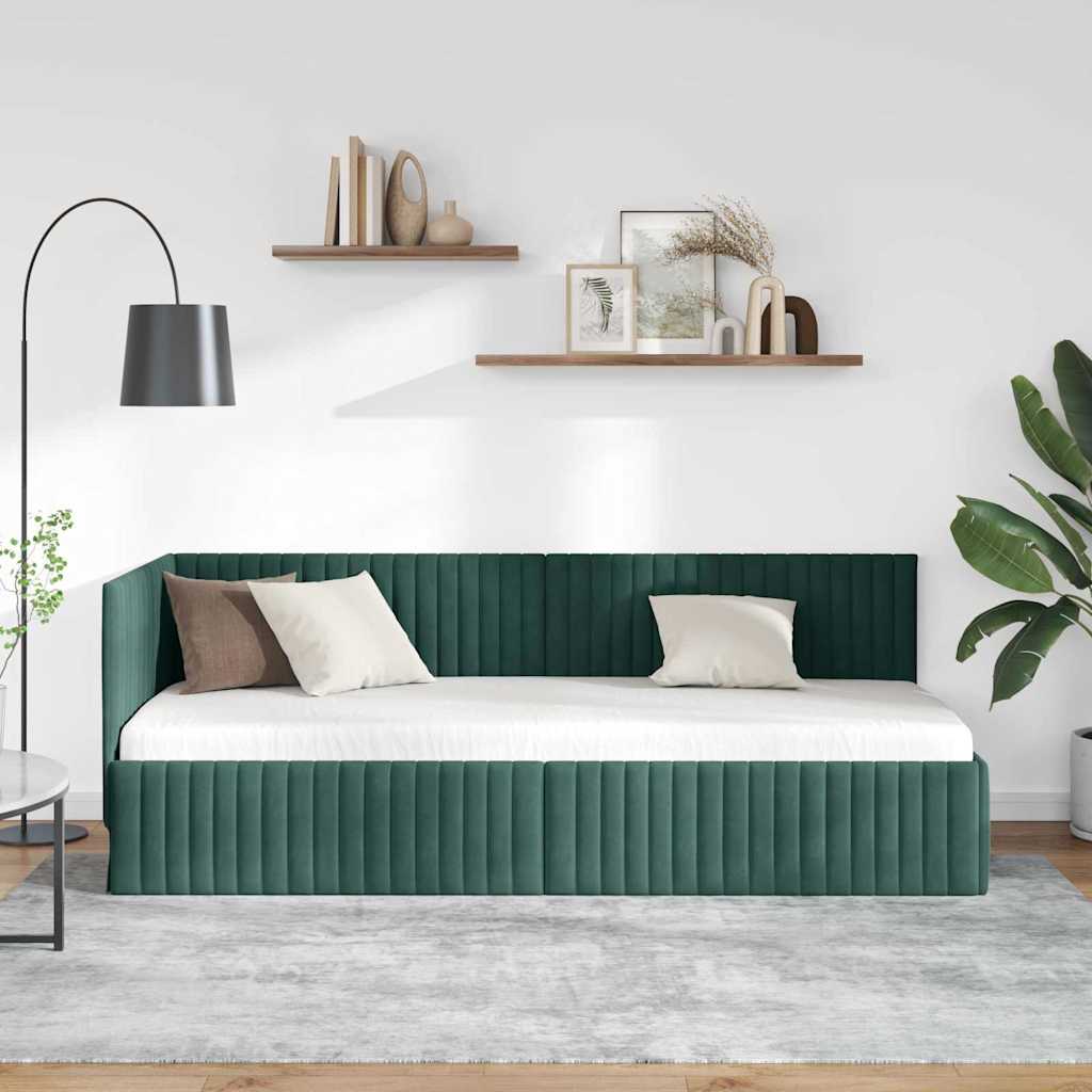 Hoekbedframe met hoofdeinde Donkergroen 80 cm x 200 cm Fluweel is nu te koop bij PeponiXL, paradijselijk wonen!