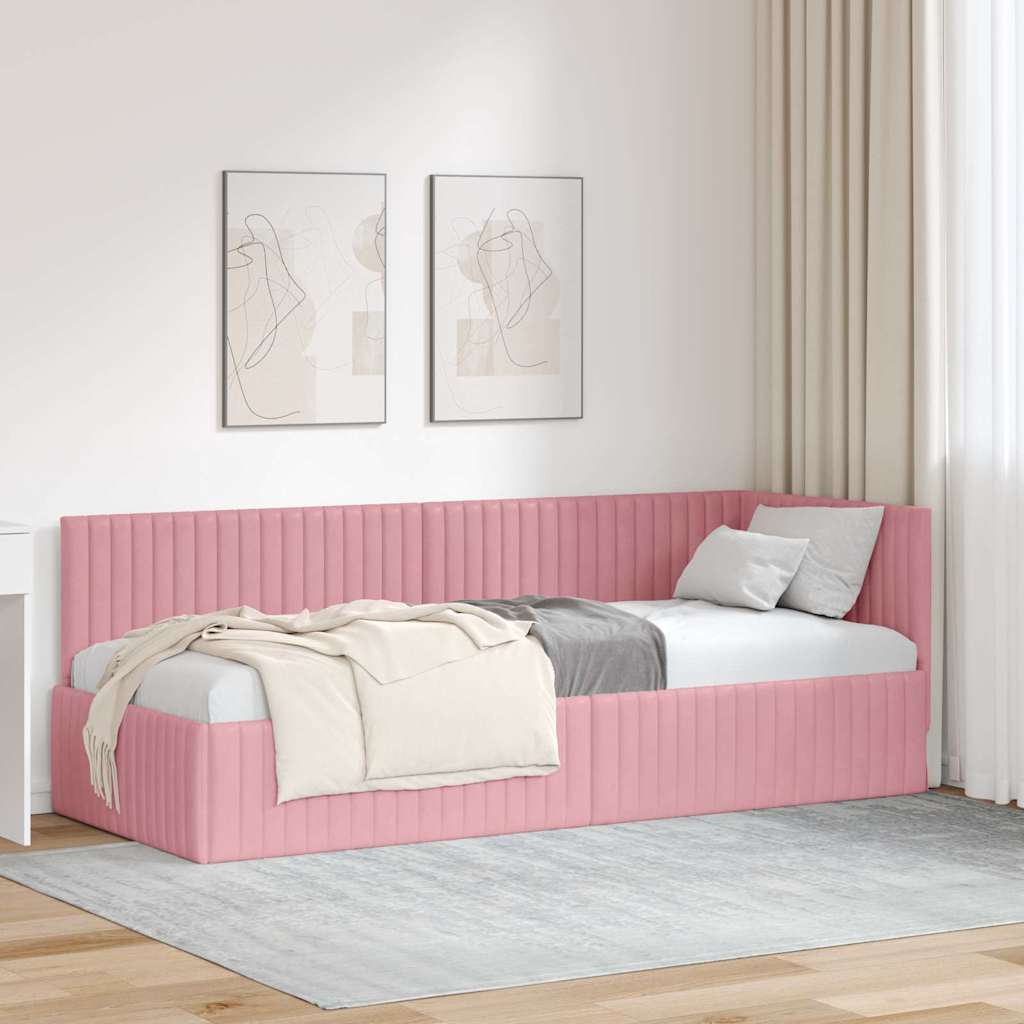 Hoekbedframe met hoofdeinde Roze 80 cm x 200 cm Fluweel is nu te koop bij PeponiXL, paradijselijk wonen!