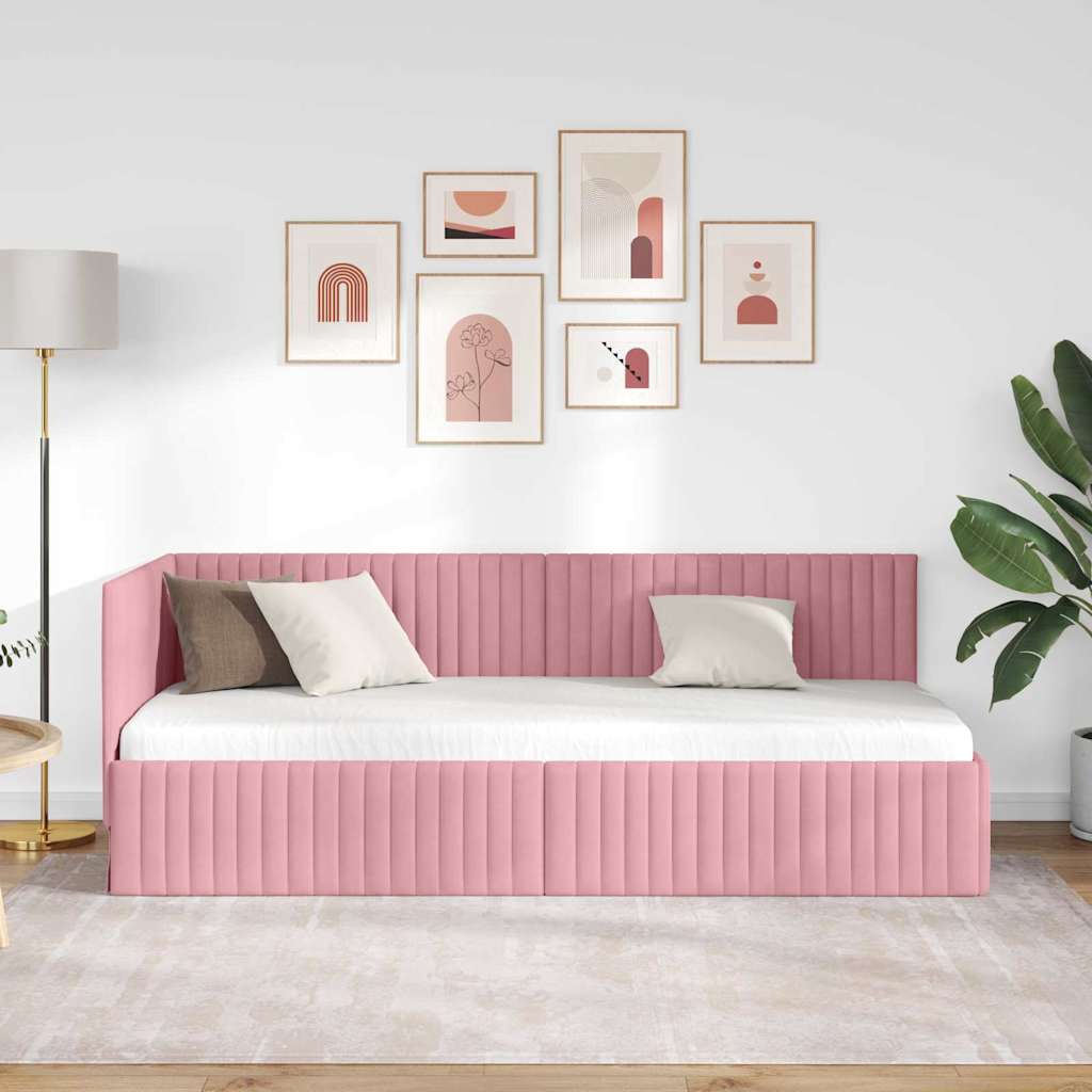 Hoekbedframe met hoofdeinde Roze 80 cm x 200 cm Fluweel is nu te koop bij PeponiXL, paradijselijk wonen!