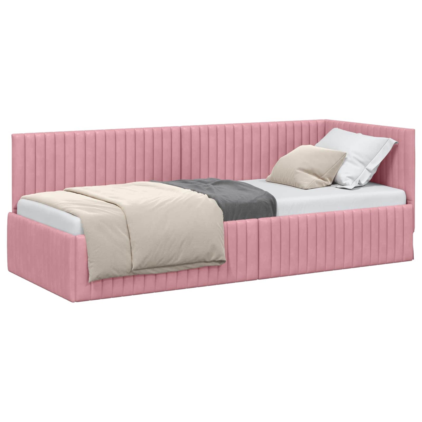 Hoekbedframe met hoofdeinde Roze 80 cm x 200 cm Fluweel is nu te koop bij PeponiXL, paradijselijk wonen!