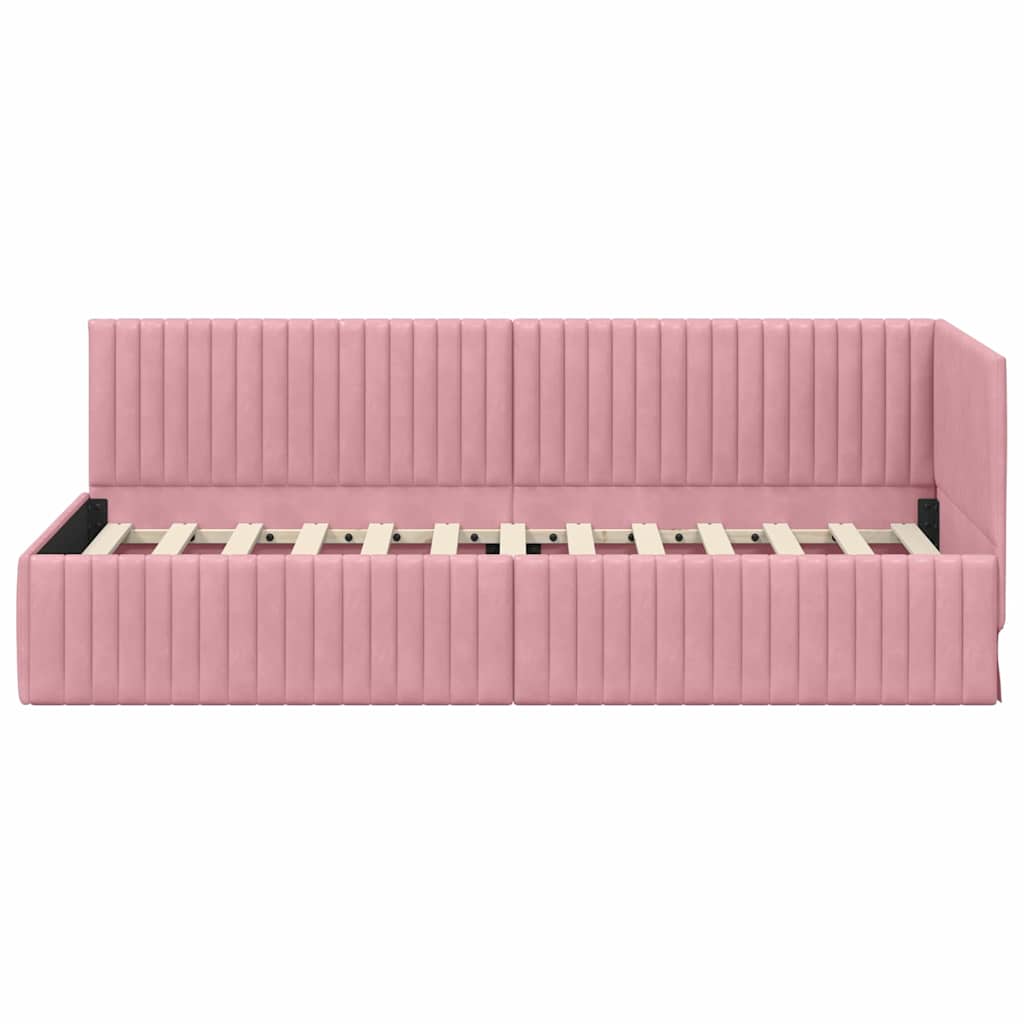 Hoekbedframe met hoofdeinde Roze 80 cm x 200 cm Fluweel is nu te koop bij PeponiXL, paradijselijk wonen!