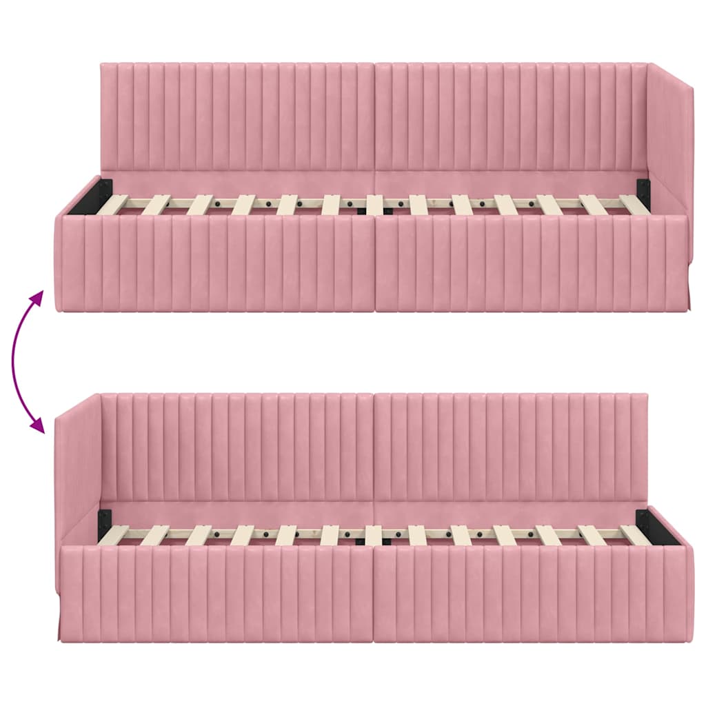 Hoekbedframe met hoofdeinde Roze 80 cm x 200 cm Fluweel is nu te koop bij PeponiXL, paradijselijk wonen!