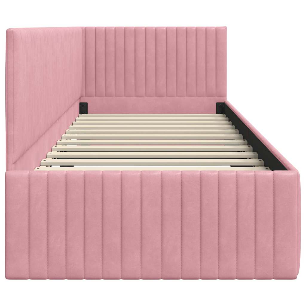 Hoekbedframe met hoofdeinde Roze 80 cm x 200 cm Fluweel is nu te koop bij PeponiXL, paradijselijk wonen!