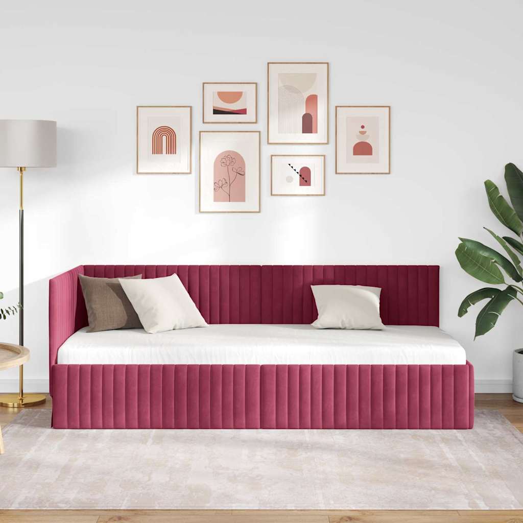 Hoekbedframe met hoofdeinde Wijnrood 80 cm x 200 cm Fluweel is nu te koop bij PeponiXL, paradijselijk wonen!