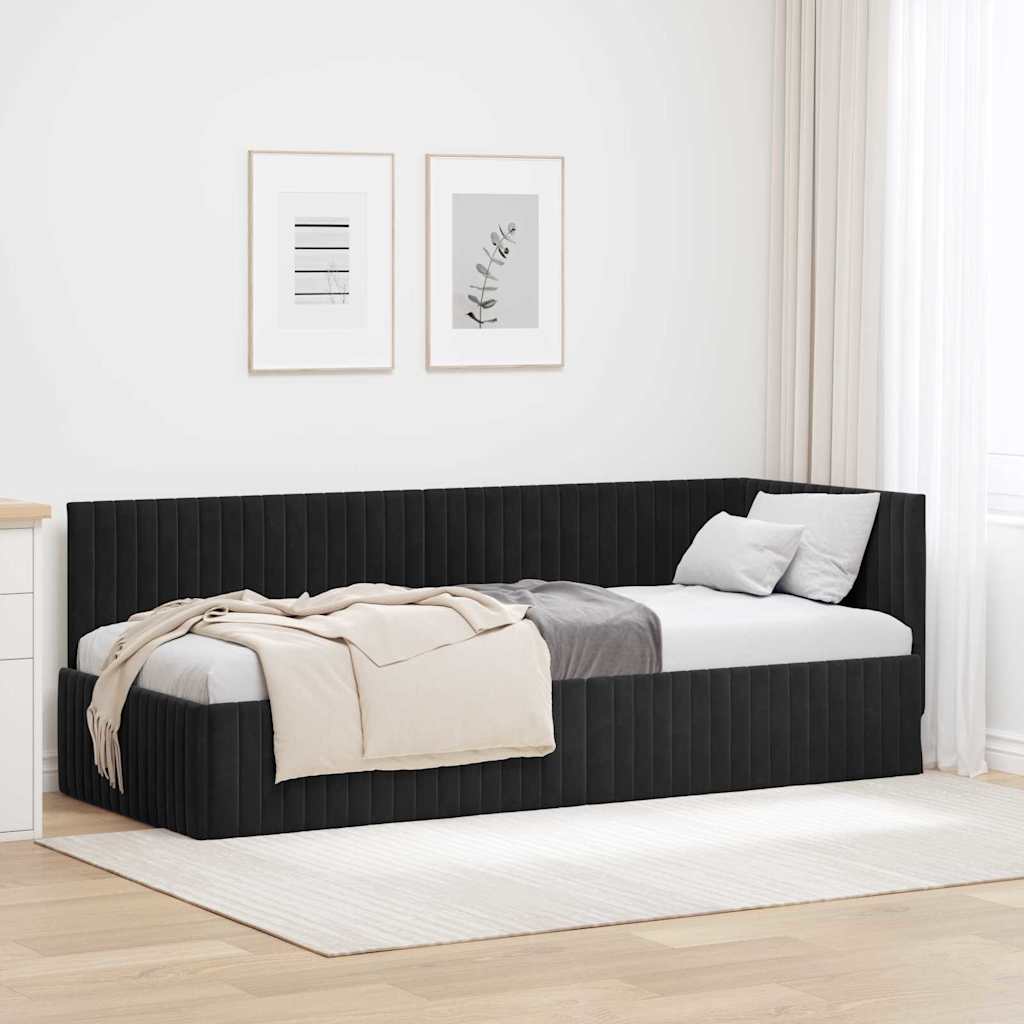 Hoekbedframe met hoofdeinde Zwart 80 cm x 200 cm Fluweel is nu te koop bij PeponiXL, paradijselijk wonen!