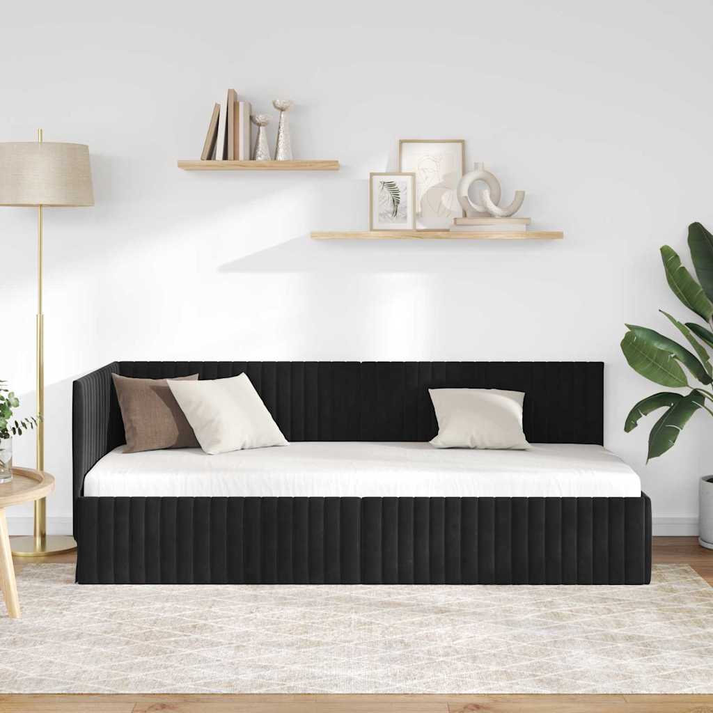 Hoekbedframe met hoofdeinde Zwart 80 cm x 200 cm Fluweel is nu te koop bij PeponiXL, paradijselijk wonen!