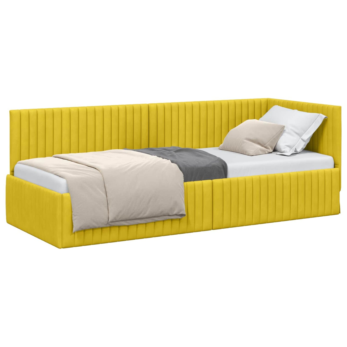 Hoekbedframe met hoofdeinde Geel 80 cm x 200 cm Fluweel is nu te koop bij PeponiXL, paradijselijk wonen!
