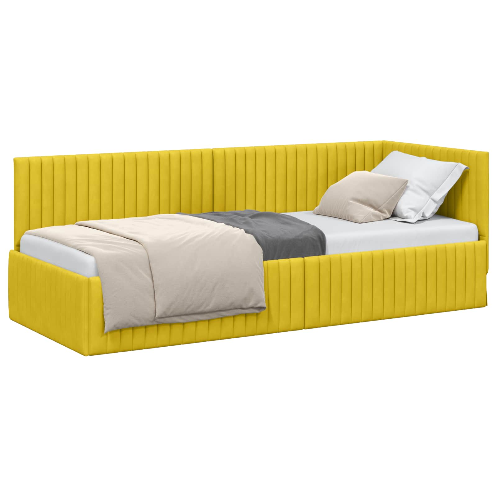 Hoekbedframe met hoofdeinde Geel 80 cm x 200 cm Fluweel is nu te koop bij PeponiXL, paradijselijk wonen!