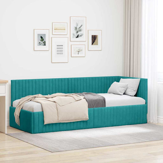 Hoekbedframe met hoofdeinde Turquoise 80 cm x 200 cm Fluweel is nu te koop bij PeponiXL, paradijselijk wonen!