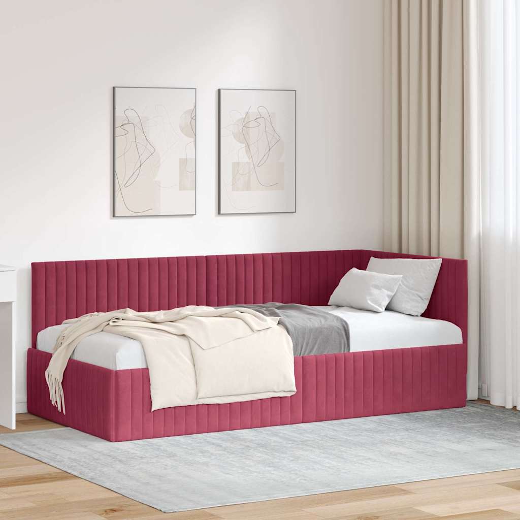 Hoekbedframe met hoofdeinde Wijnrood 90 cm x 190 cm Fluweel is nu te koop bij PeponiXL, paradijselijk wonen!