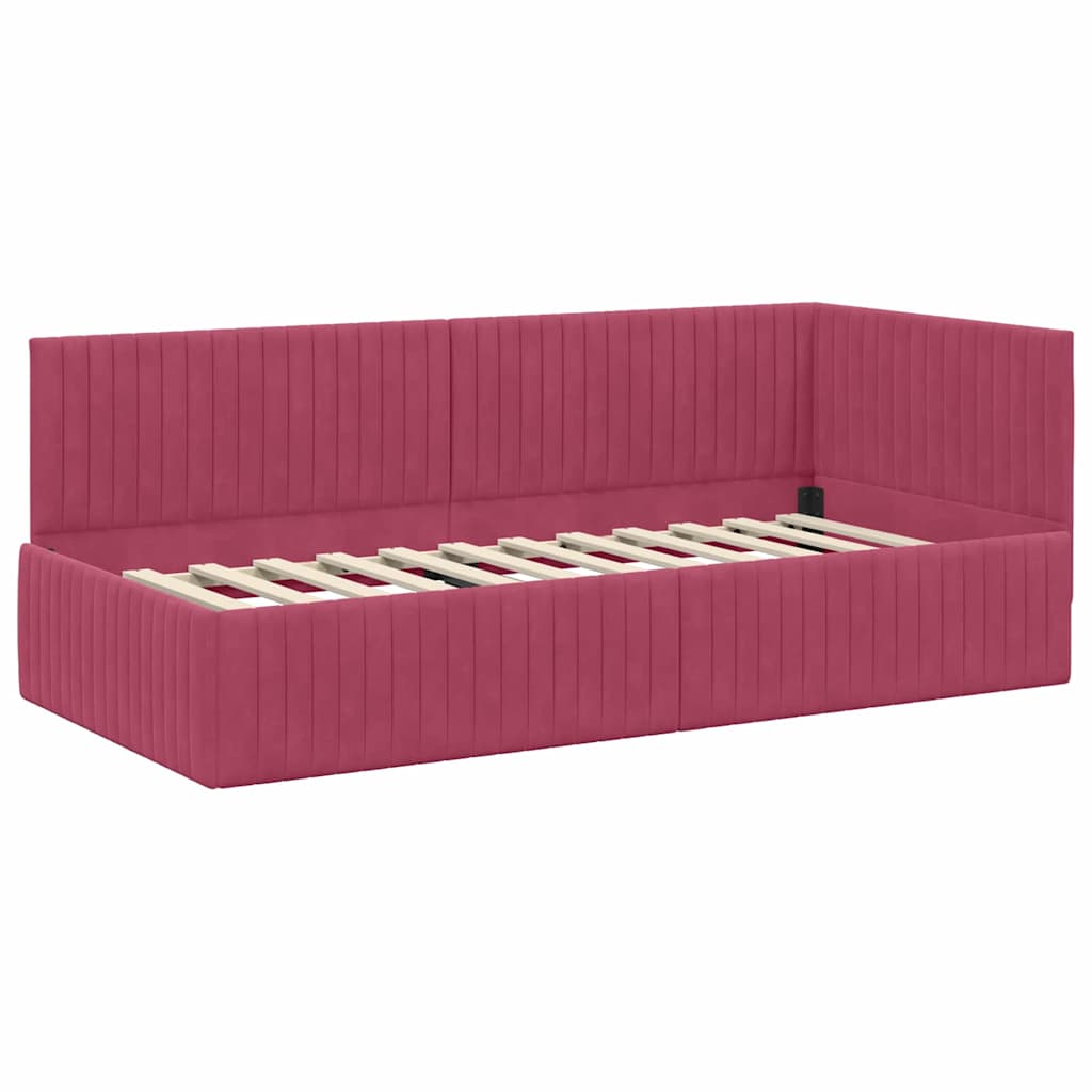 Hoekbedframe met hoofdeinde Wijnrood 90 cm x 190 cm Fluweel is nu te koop bij PeponiXL, paradijselijk wonen!