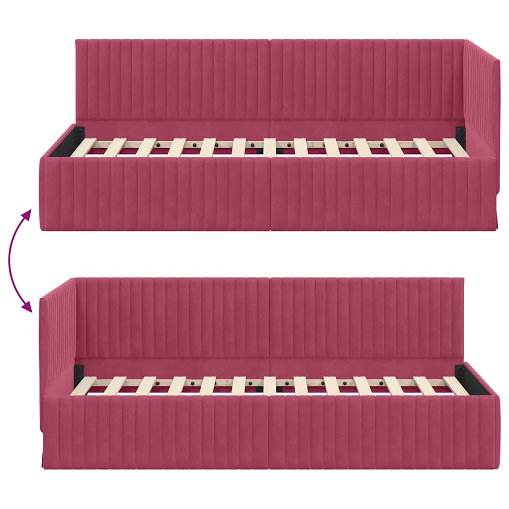 Hoekbedframe met hoofdeinde Wijnrood 90 cm x 190 cm Fluweel is nu te koop bij PeponiXL, paradijselijk wonen!