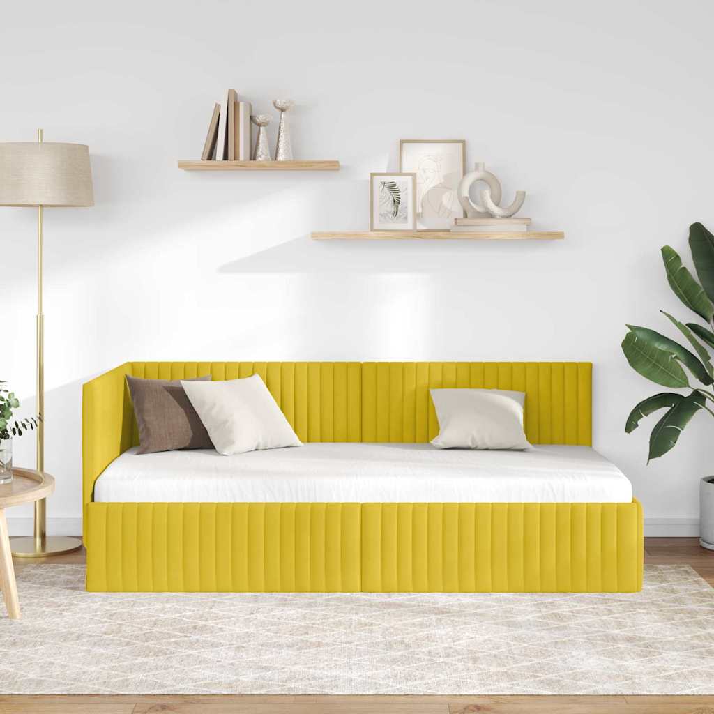 Hoekbedframe met hoofdeinde Geel 90 cm x 190 cm Fluweel is nu te koop bij PeponiXL, paradijselijk wonen!