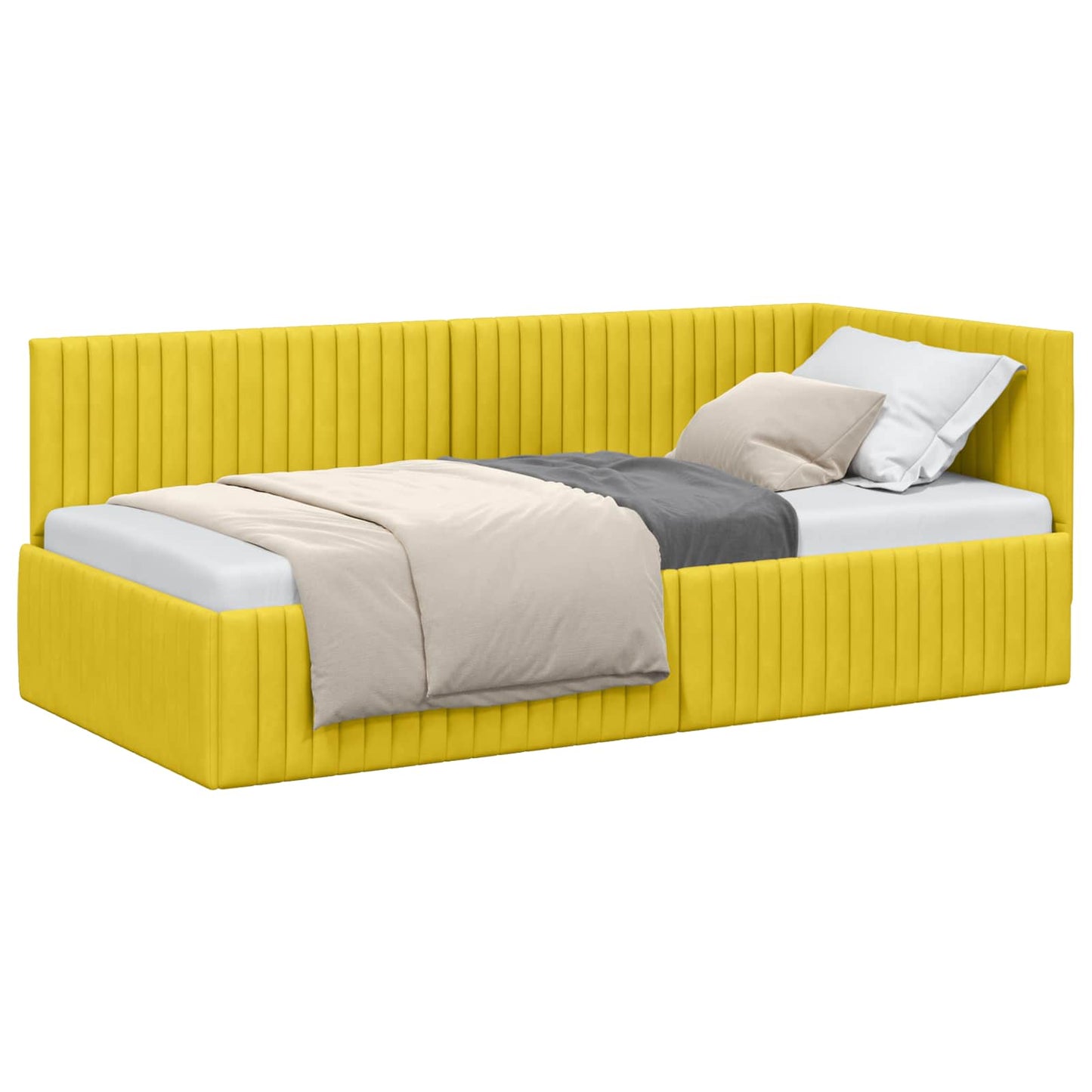 Hoekbedframe met hoofdeinde Geel 90 cm x 190 cm Fluweel is nu te koop bij PeponiXL, paradijselijk wonen!